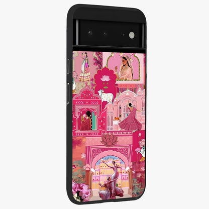 Pink Palace Muse Glass Case upright view showcasing artistic palace artwork with graceful royal theme.