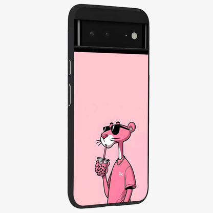 Pink Panther Glass Case upright view showcasing fun animated artwork with stylish retro cartoon theme.