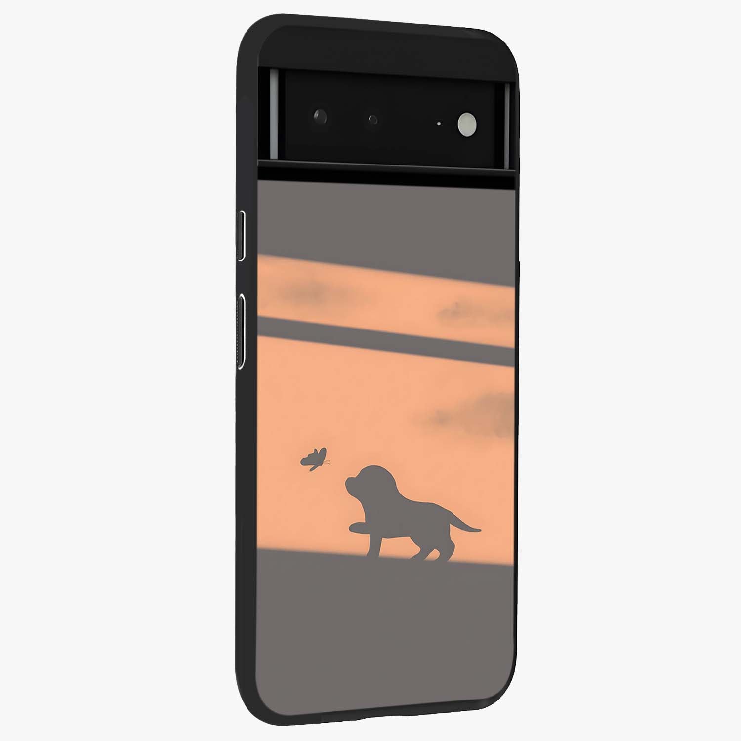 Puppy Shadow Art Glass Case upright view showcasing charming puppy artwork with creative silhouette theme.