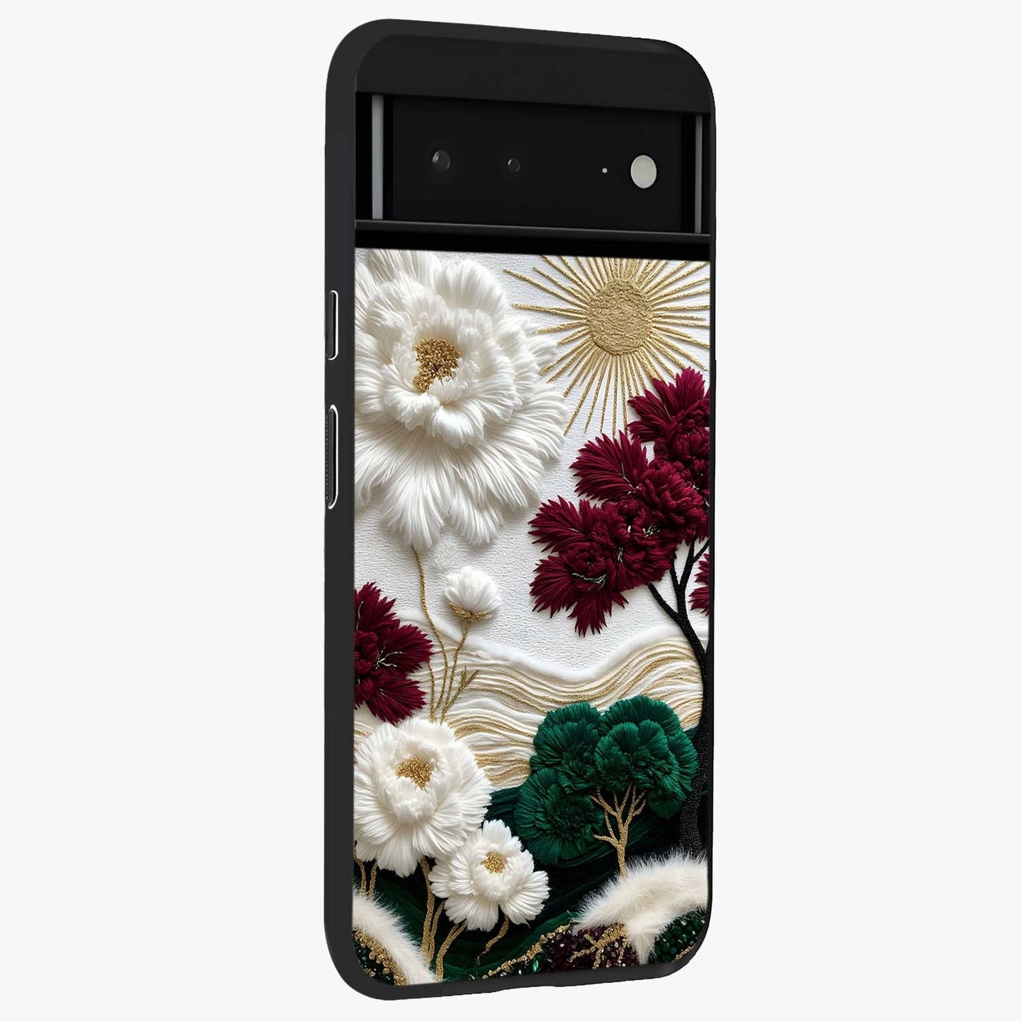 Radiant Bloom Elegance Glass Case upright view showcasing decorative flower artwork with refined botanical theme.