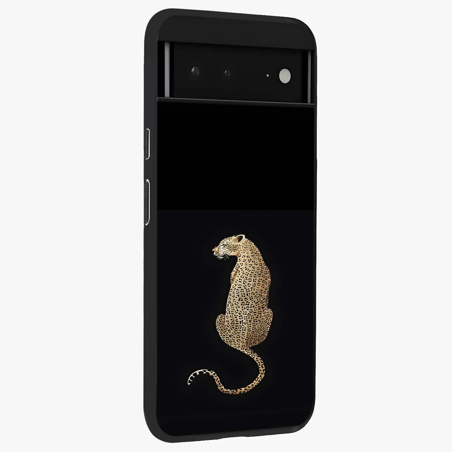Regal Leopard Glass Case upright view showcasing striking leopard artwork with fierce wildlife theme.