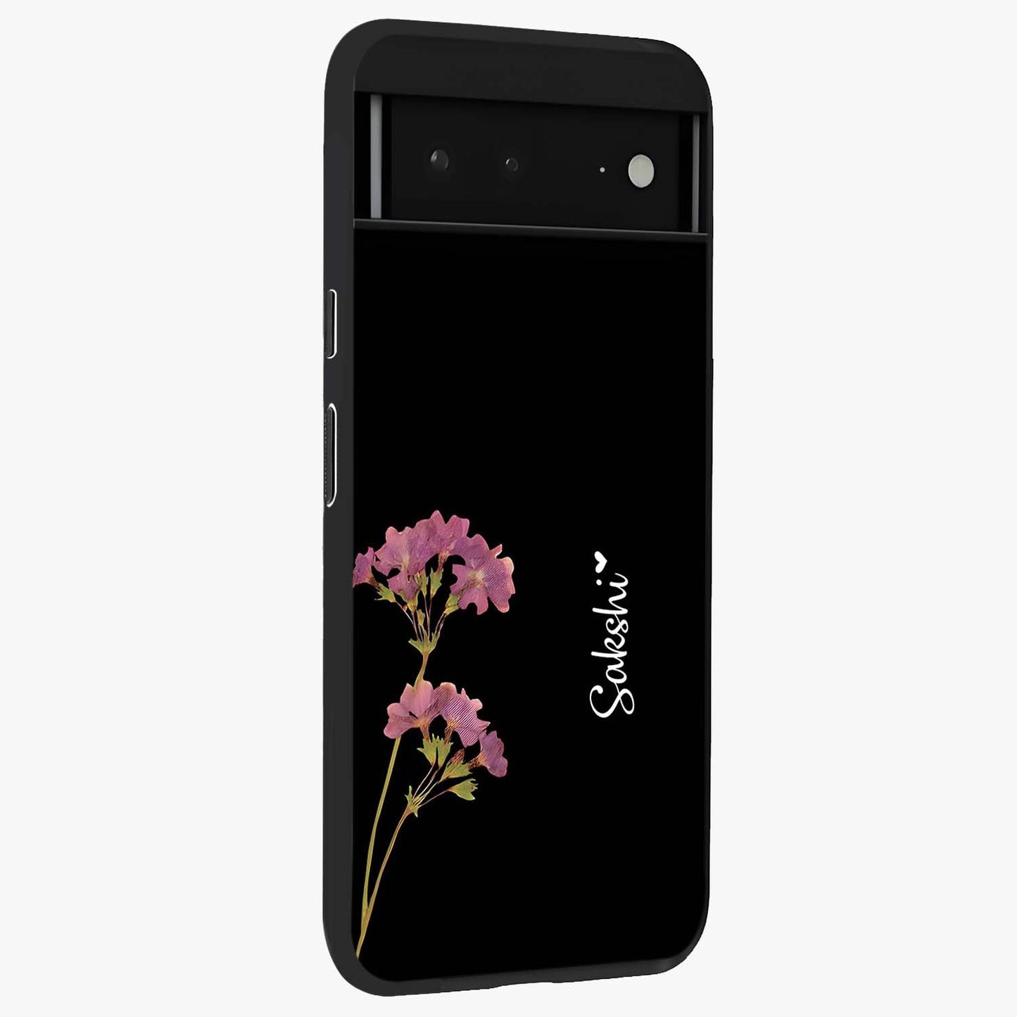 Riching Lavender Flower Custom Name Glass Case upright view showcasing elegant lavender floral artwork with personalized aesthetic.