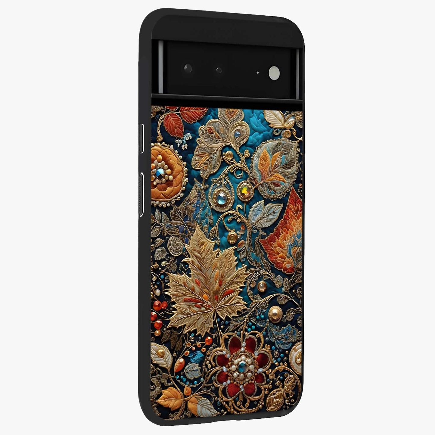 Royal Jewel Garden Glass Case upright view showcasing rich floral artwork with luxurious garden theme.
