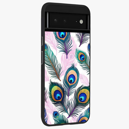 Royal Peacock Feathers Glass Case upright view showcasing elegant peacock feather artwork with decorative royal theme.