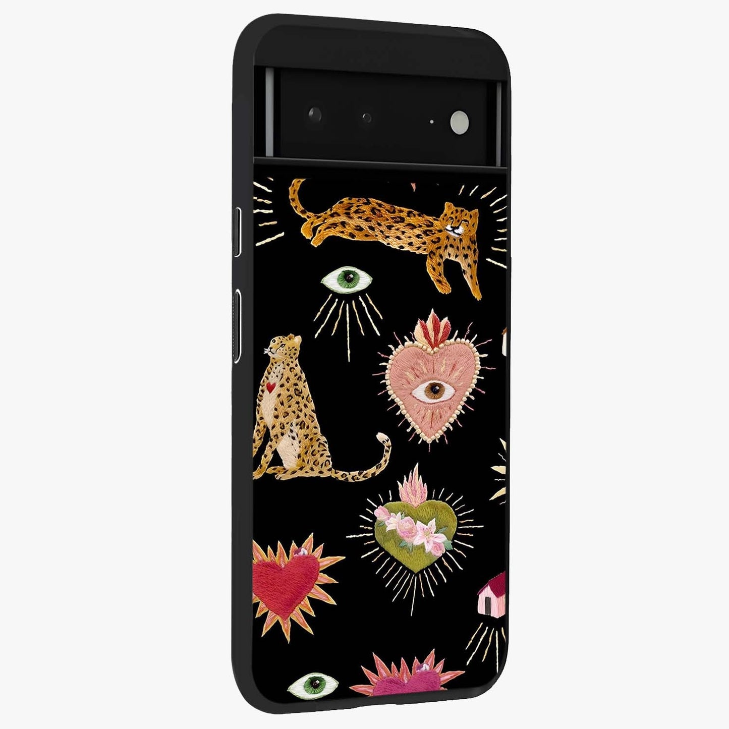 Sacred Jungle Heart Glass Case upright view showcasing vibrant jungle artwork with symbolic heart theme.