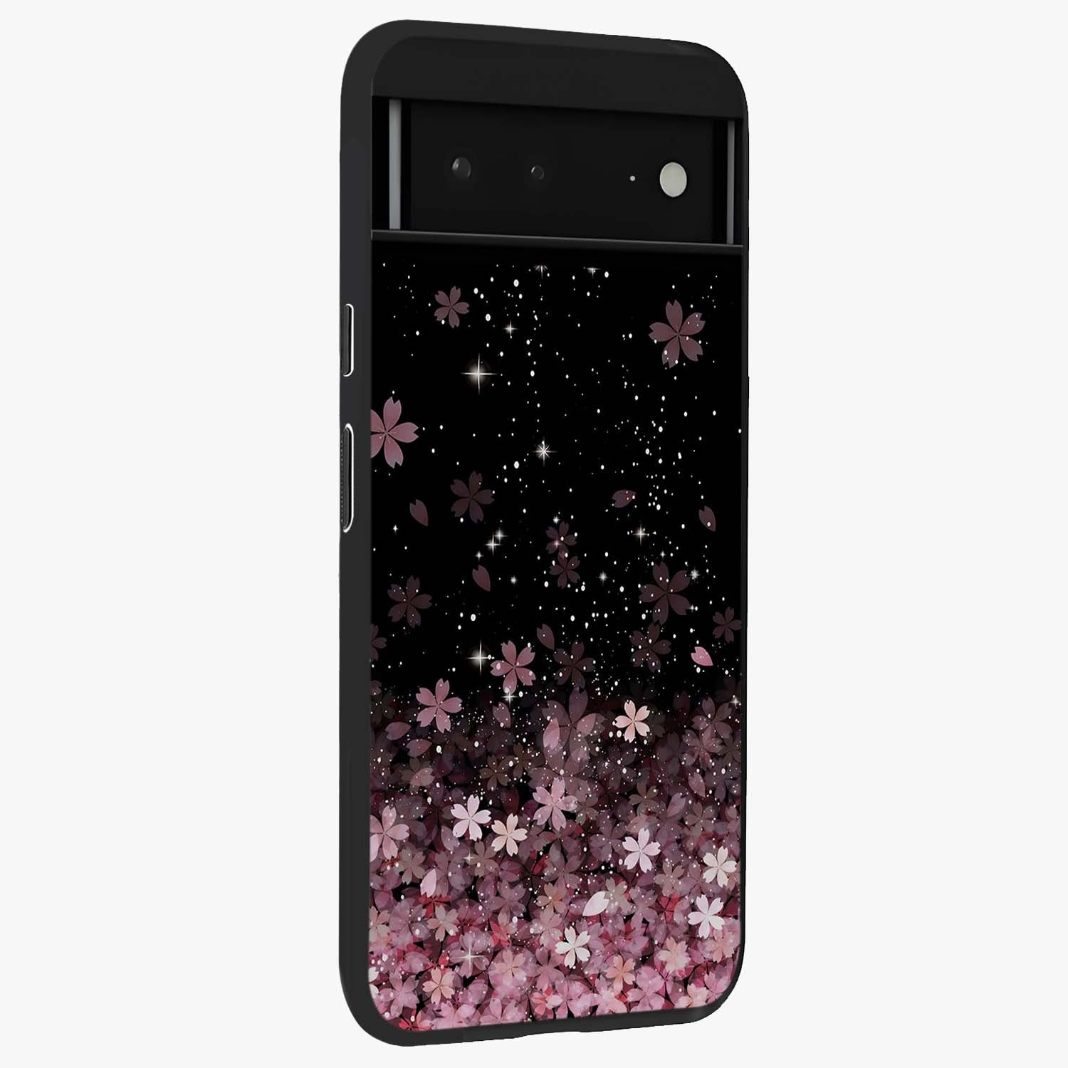 Small Starry Flowers Glass Case upright view showcasing charming floral artwork with dreamy starry theme.