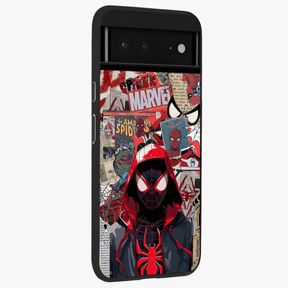 Spider Collage Street Glass Case upright view showcasing bold superhero artwork with urban street theme.