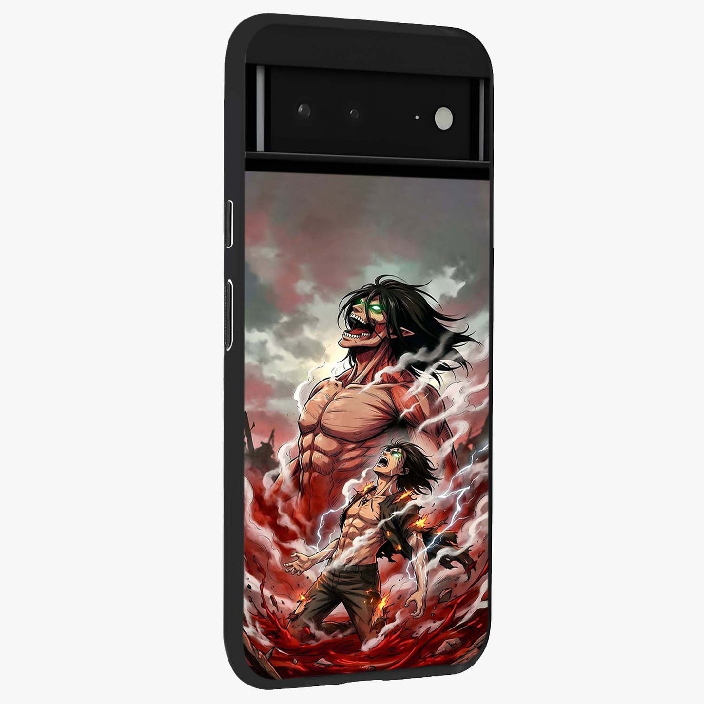 Titan Awakening Fury Glass Case upright view showcasing intense titan artwork with epic fantasy theme.