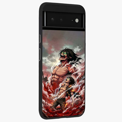 Titan Awakening Fury Glass Case upright view showcasing intense titan artwork with epic fantasy theme.