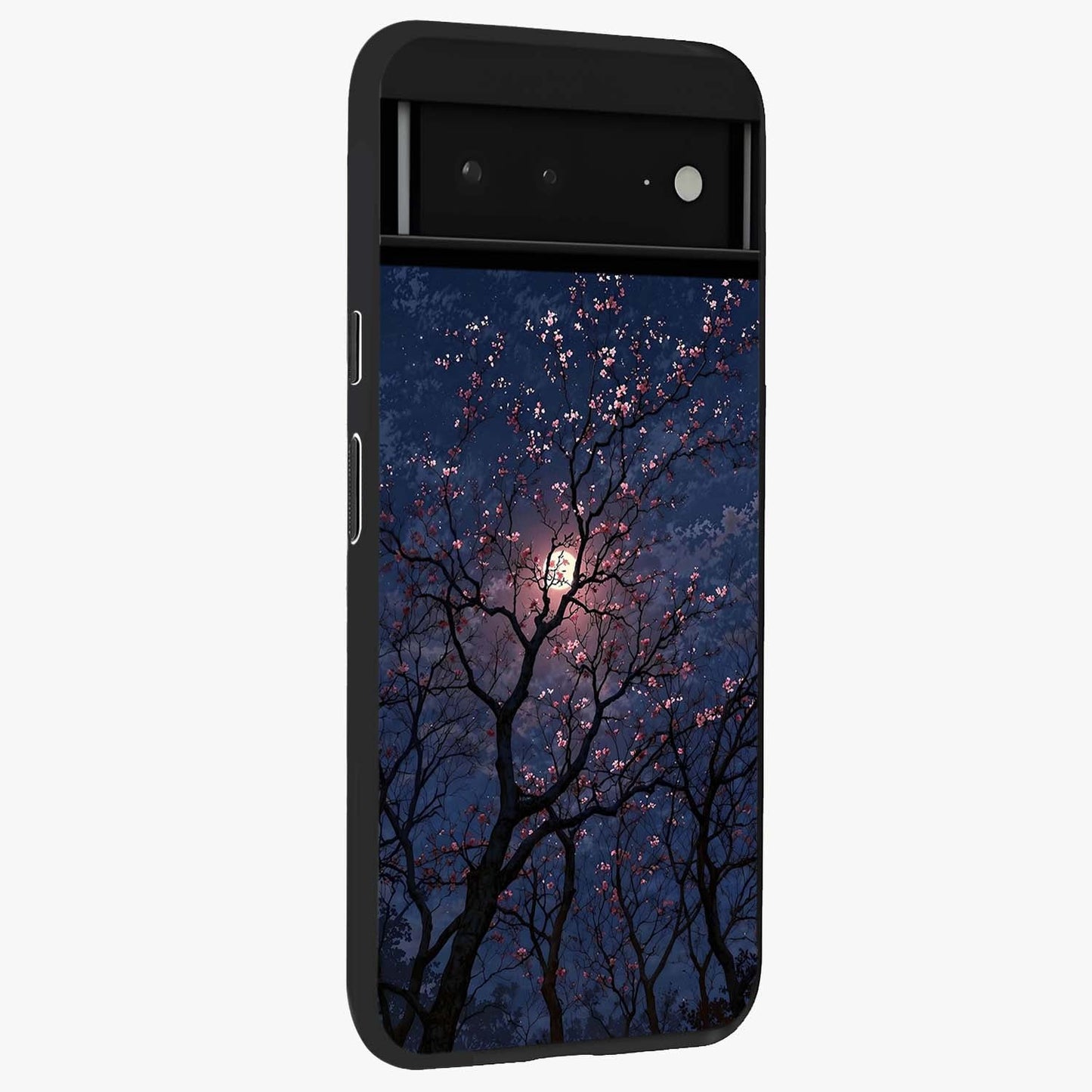 Twilight Sakura Serenade Glass Case upright view showcasing beautiful cherry blossom artwork with serene evening theme.