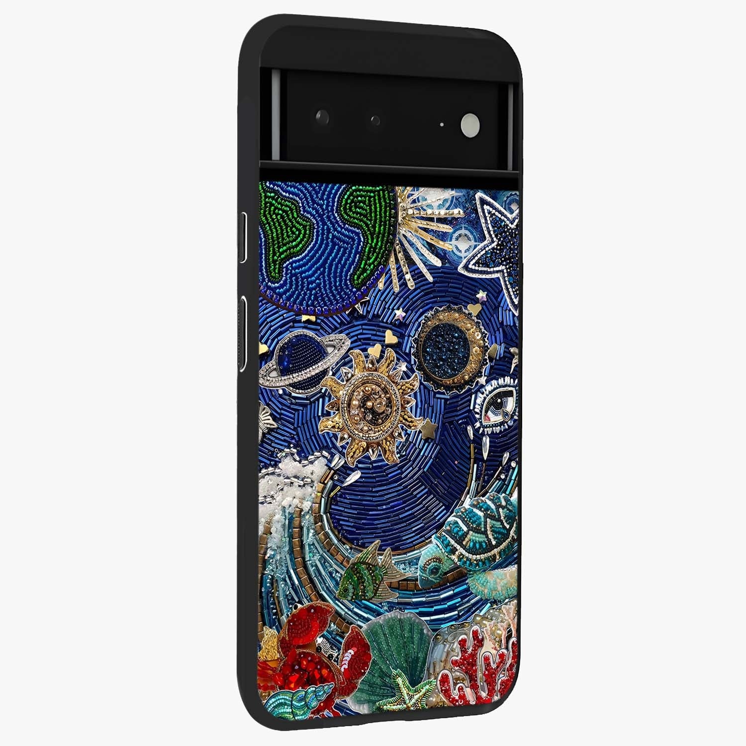 Universe Underwater Spark Glass Case upright view showcasing magical underwater galaxy artwork with vibrant cosmic theme.