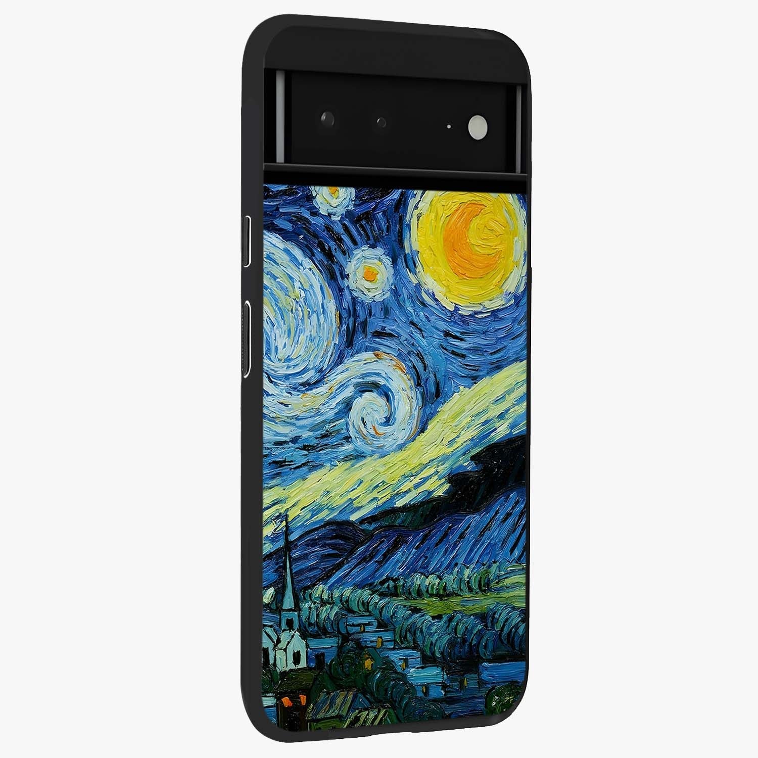 Van Gogh Art Glass Case upright view showcasing expressive painting style artwork with timeless artistic theme.