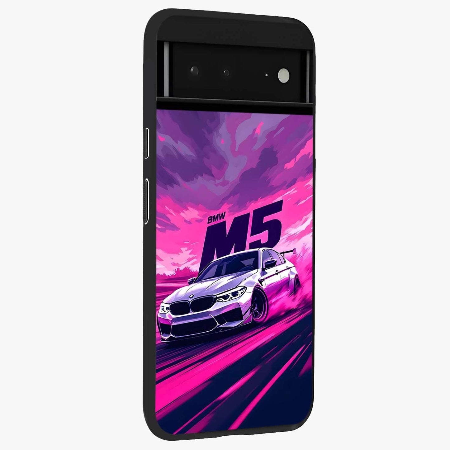 Velocity Drift Pulse Glass Case upright view showcasing powerful racing artwork with energetic motorsport theme.