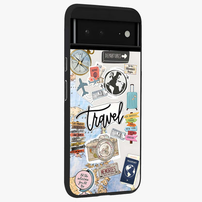 Wanderlust Journal Glass Case upright view showcasing wanderlust inspired artwork with creative exploration theme.
