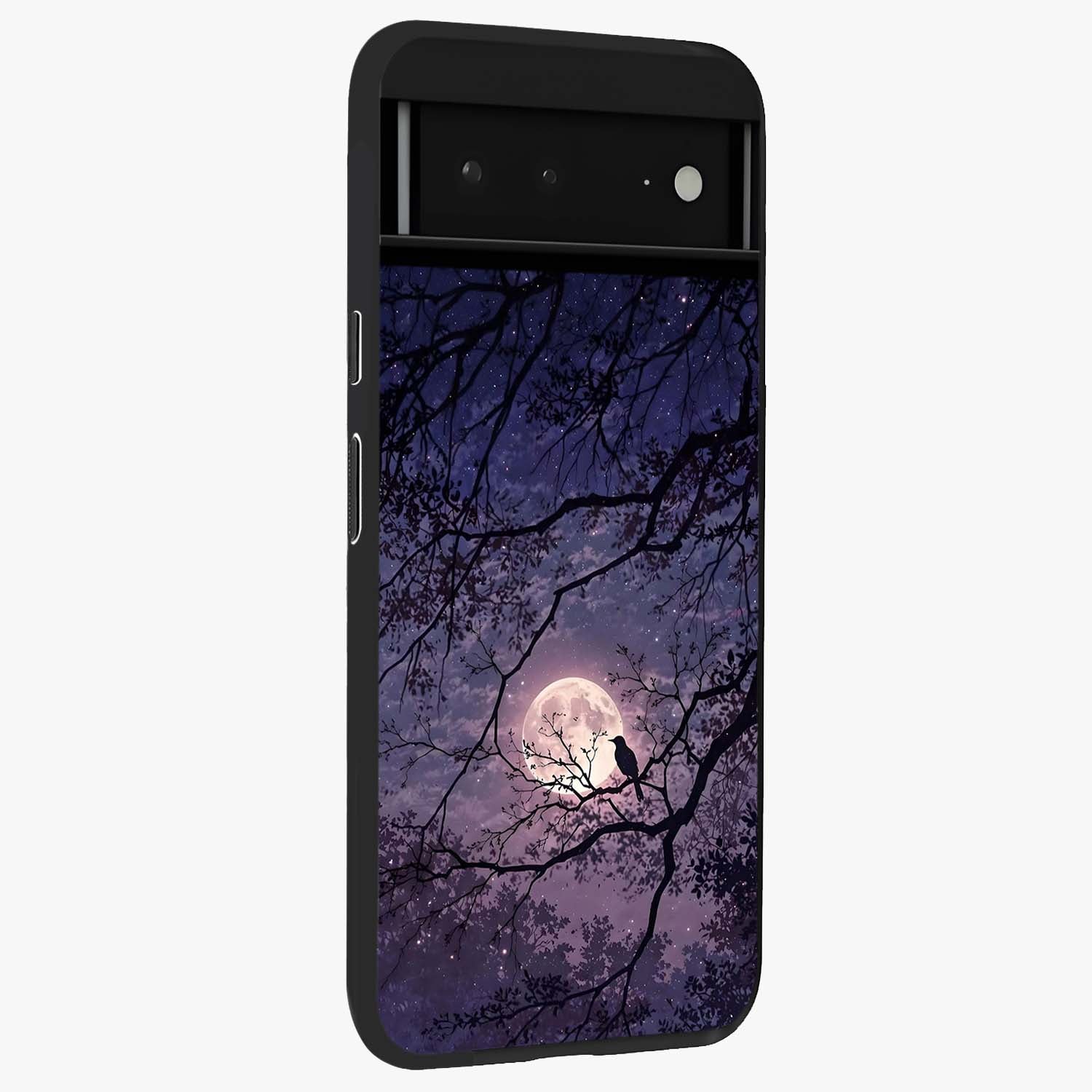 Whispering Moon Silence Glass Case upright view showcasing peaceful moon artwork with tranquil celestial theme.