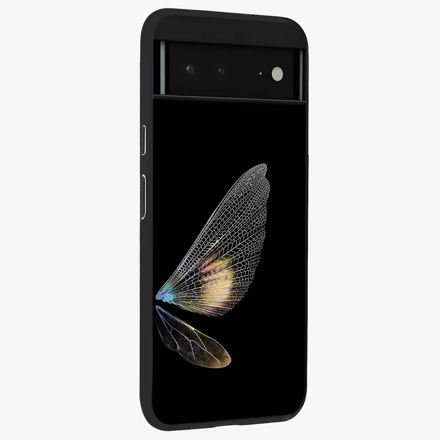 Whispers Of Wings Glass Case upright view showcasing elegant wing artwork with light airy theme.
