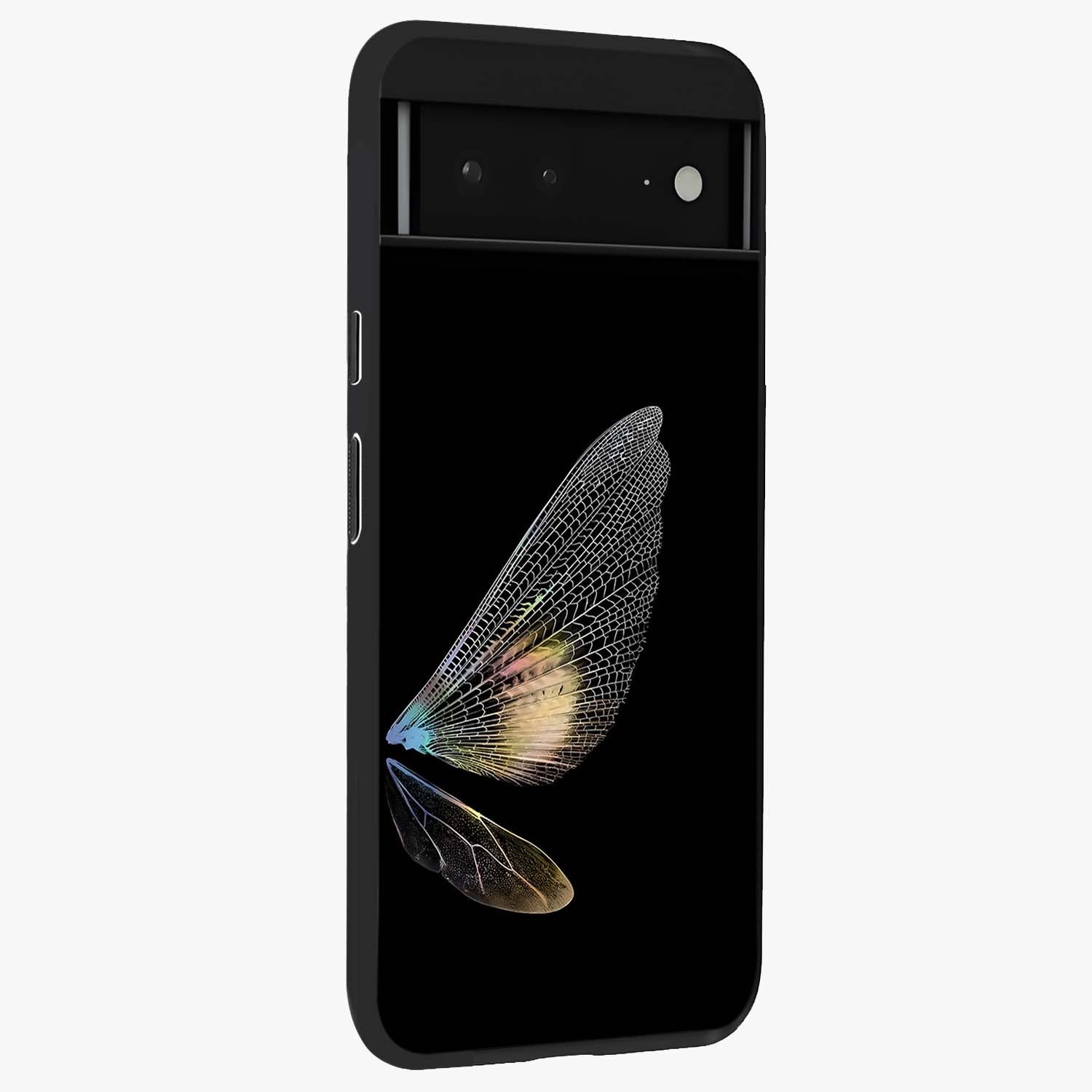 Whispers Of Wings Glass Case upright view showcasing elegant wing artwork with light airy theme.