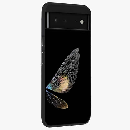 Whispers Of Wings Glass Case upright view showcasing elegant wing artwork with light airy theme.