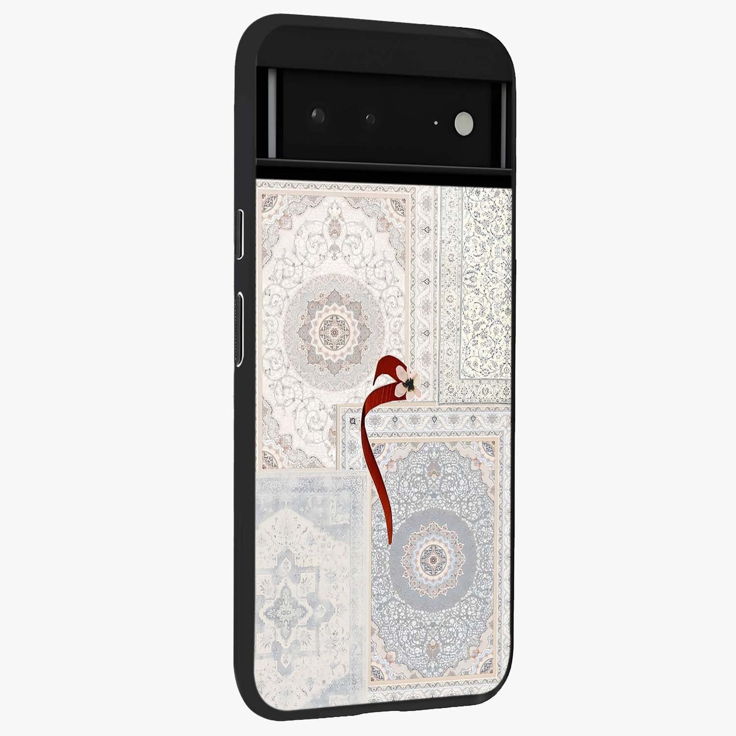 White Aesthetic Bow Glass Case upright view showcasing delicate ribbon bow artwork with cute minimalist theme.