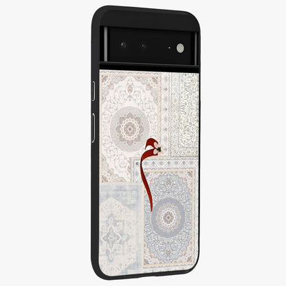 White Aesthetic Bow Glass Case upright view showcasing delicate ribbon bow artwork with cute minimalist theme.