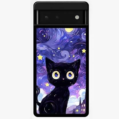 Abstract Cat Art Glass Case showing flat back view with artistic cat illustration and glossy glass finish.