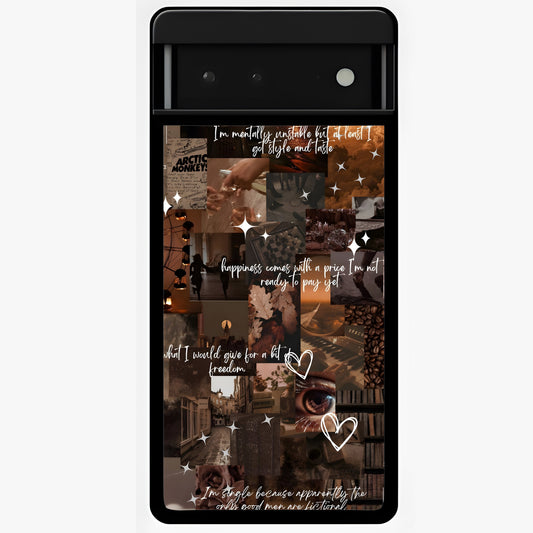 Bittersweet Aesthetic Chaos Glass Case showing flat back view with artistic chaotic aesthetic design and glossy glass finish.