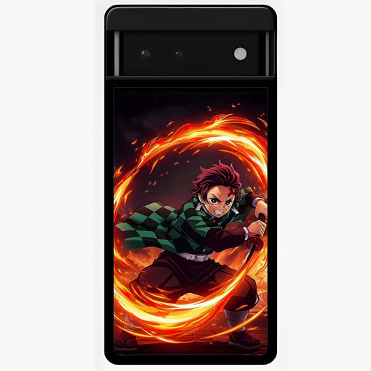 Blazing Sword Resolve Glass Case showing flat back view with fiery sword artwork and glossy glass finish.
