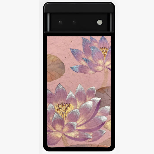 Blossom Mist Lotus Glass Case showing flat back view with serene lotus blossom artwork and glossy glass finish.