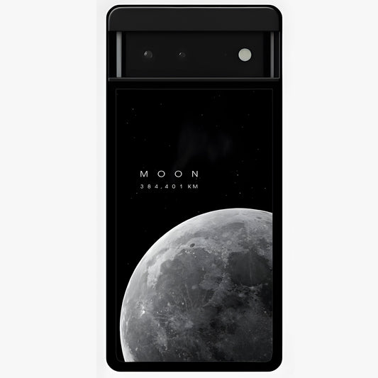 Cosmic Moon Glow Glass Case showing flat back view with glowing moon artwork and glossy glass finish.