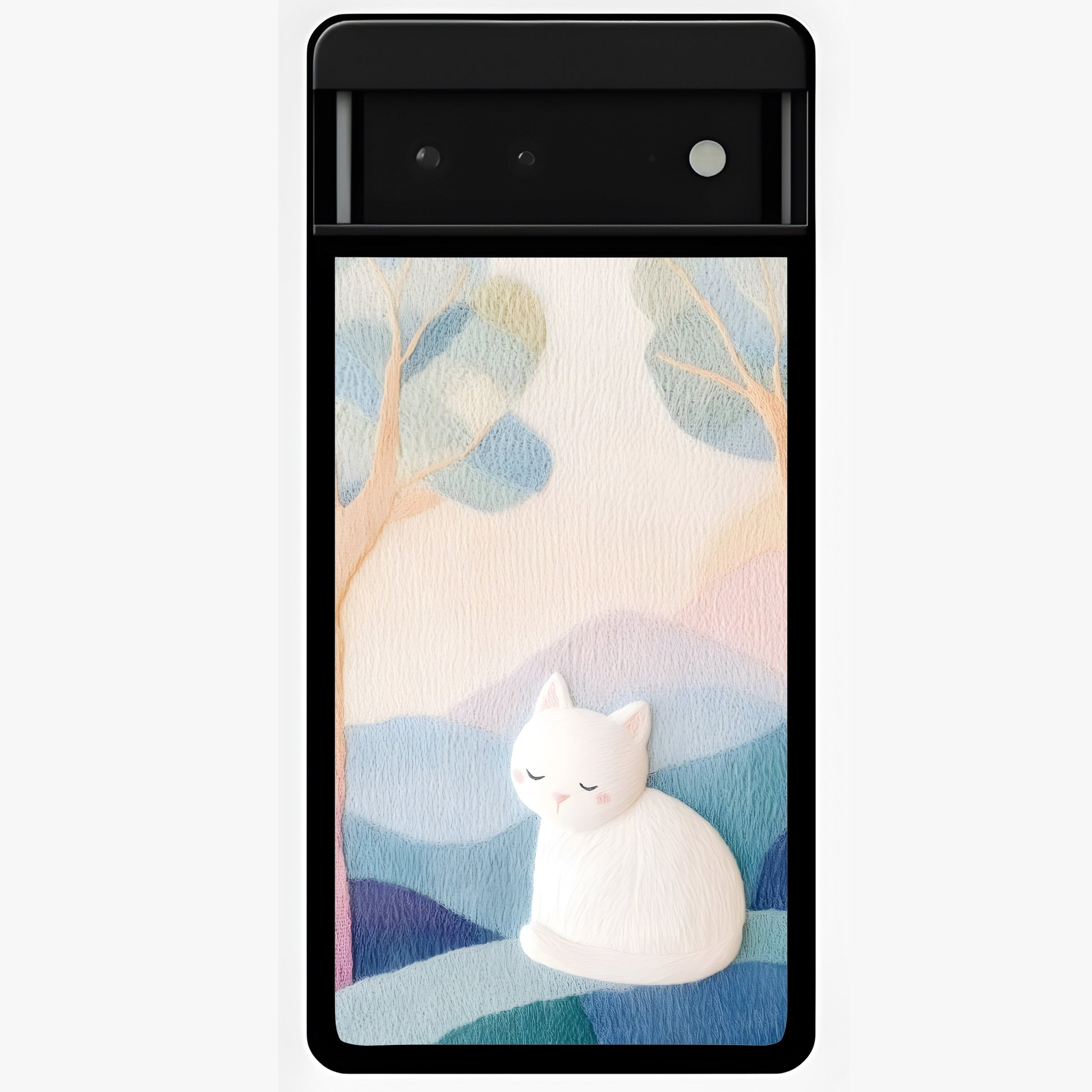 Cotton Dream Cat Glass Case showing flat back view with soft dreamy cat artwork and glossy glass finish.