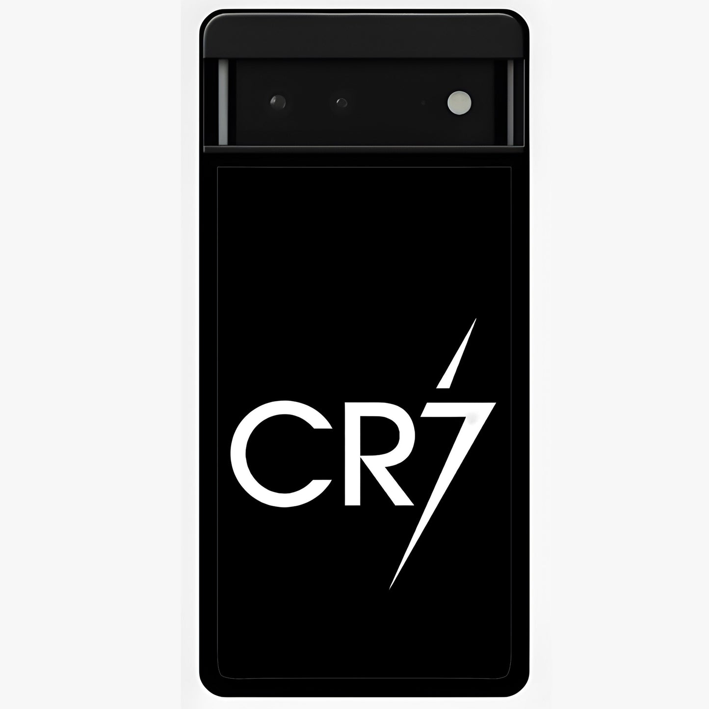 Cr7 Elite Strike Glass Case showing flat back view with dynamic football inspired artwork and glossy glass finish.