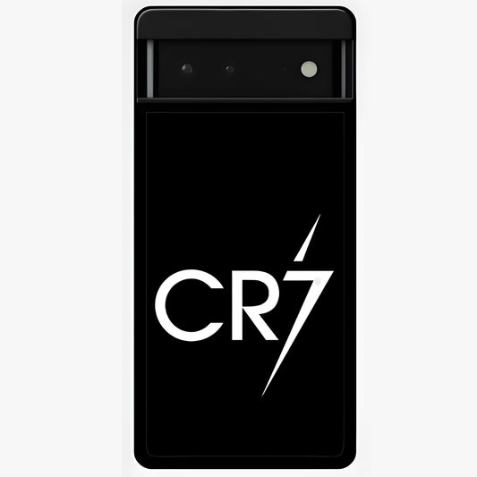 Cr7 Elite Strike Glass Case showing flat back view with dynamic football inspired artwork and glossy glass finish.
