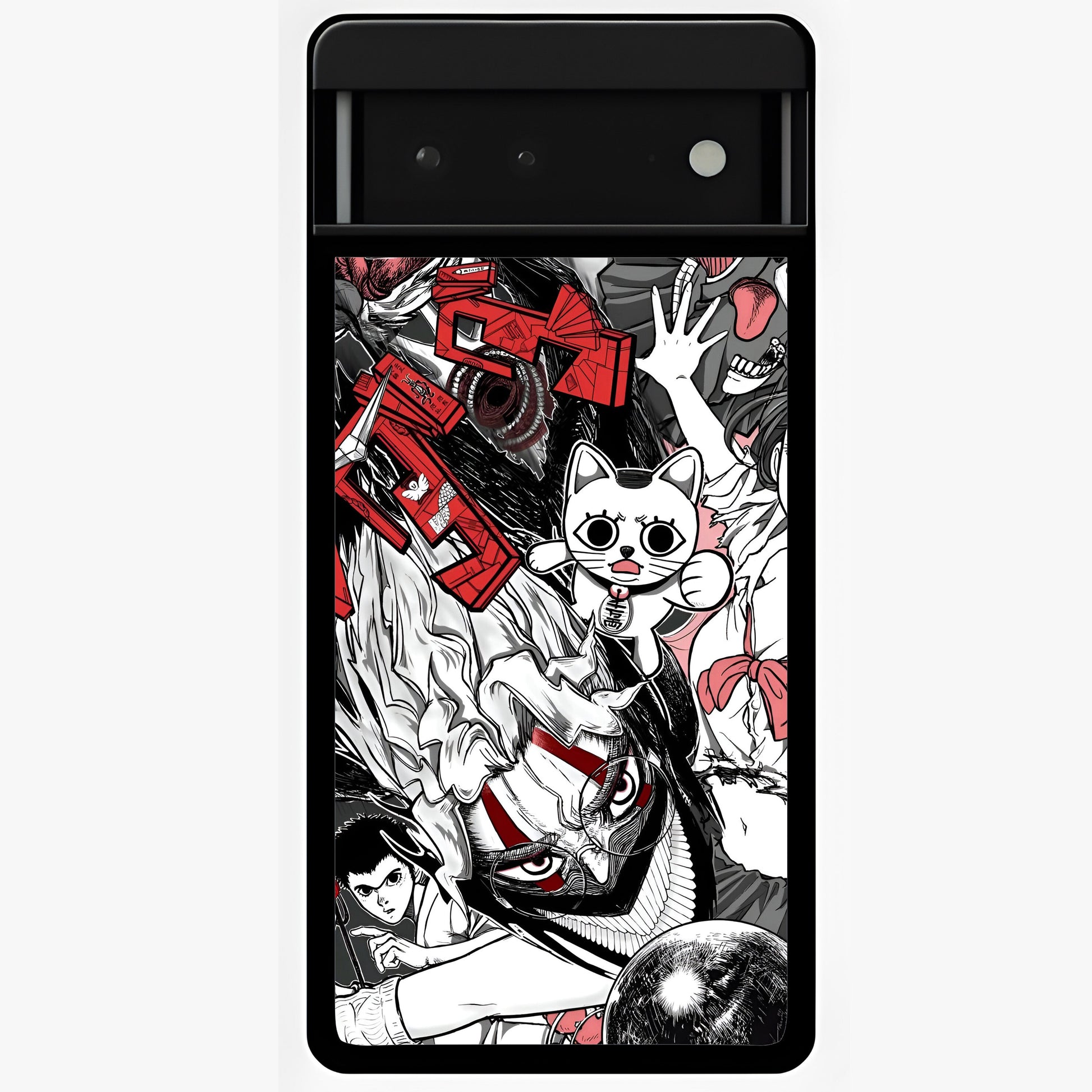 Crimson Chaos Panel Glass Case showing flat back view with bold crimson abstract artwork and glossy glass finish.