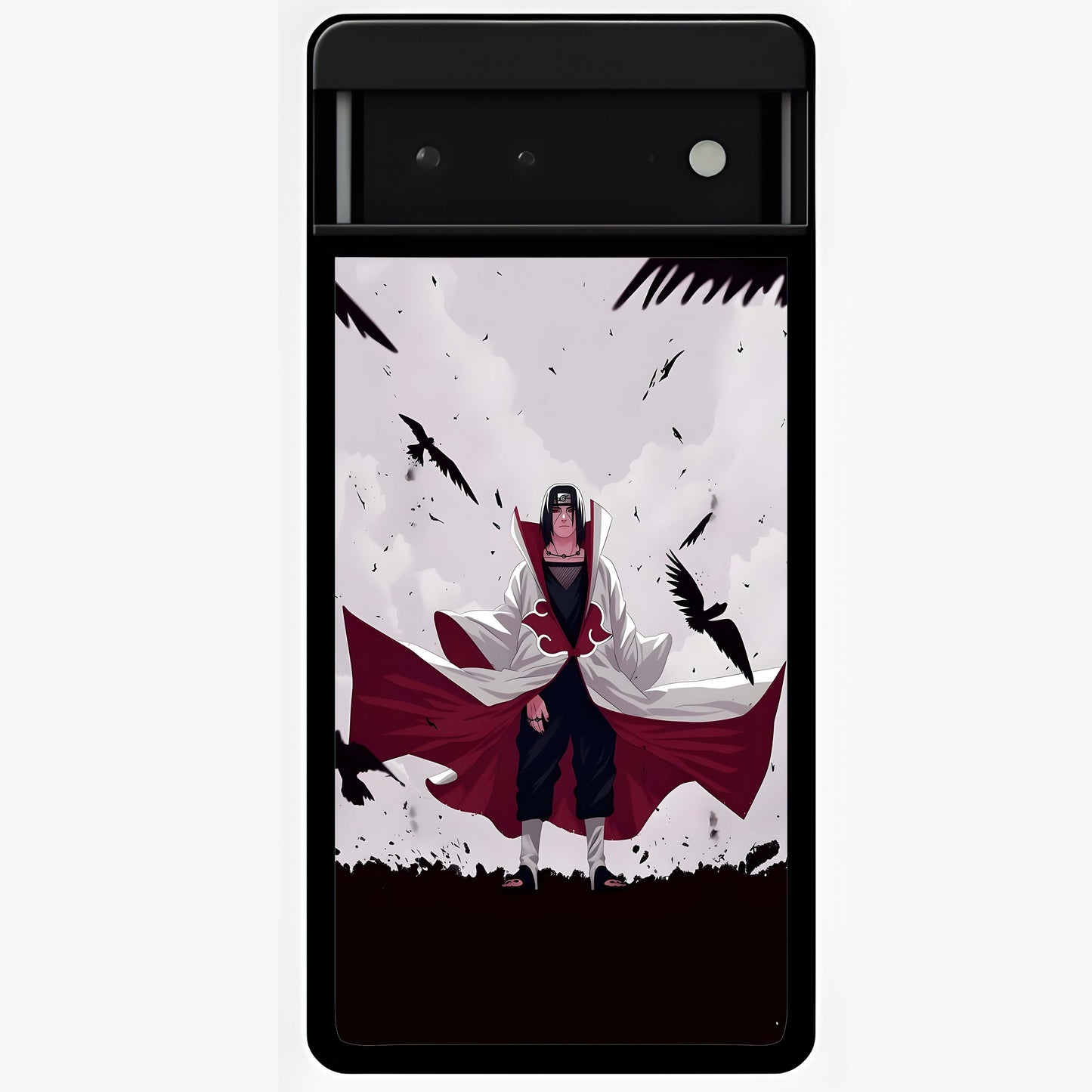 Crimson Crow Ascension Glass Case showing flat back view with mystical crow artwork and glossy glass finish.