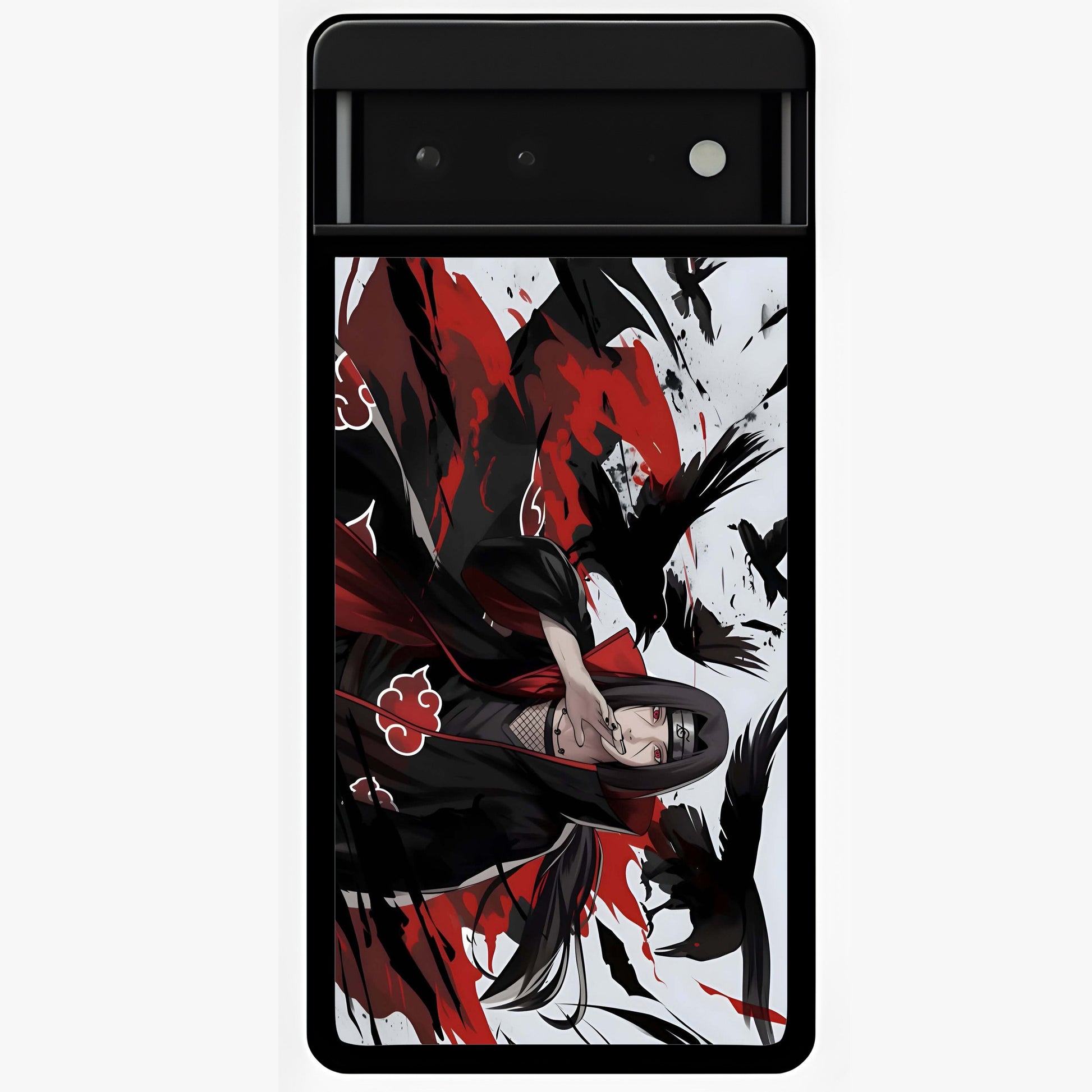 Crimson Crow Illusion Glass Case showing flat back view with artistic crow illusion artwork and glossy glass finish.