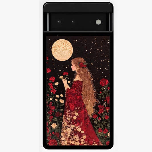 Crimson Dreams Glass Case showing flat back view with dreamy crimson artwork and glossy glass finish.