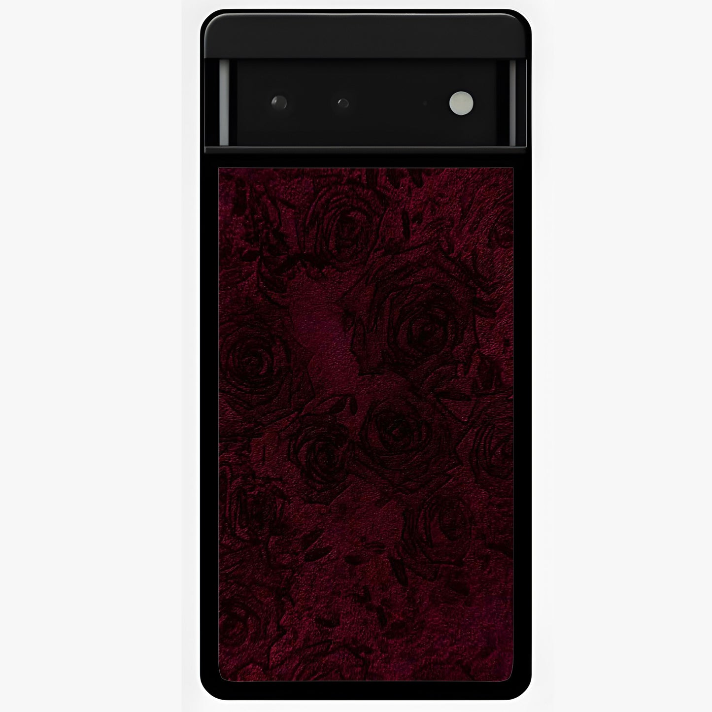 Crimson Fade Flow Glass Case showing flat back view with flowing crimson gradient artwork and glossy glass finish.
