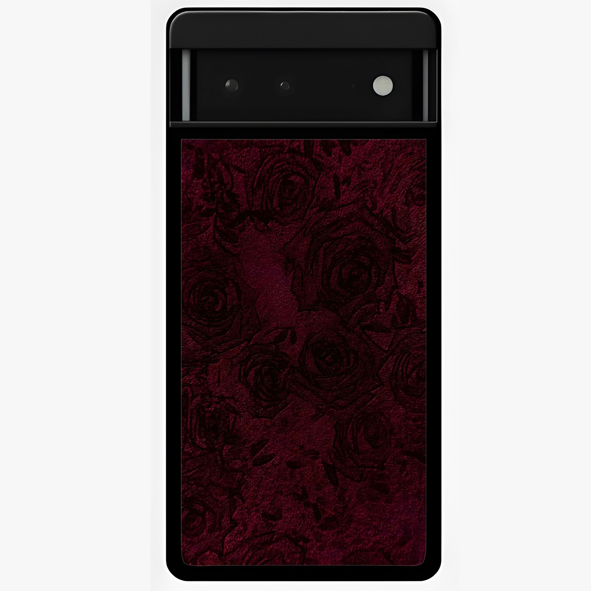 Crimson Fade Flow Glass Case showing flat back view with flowing crimson gradient artwork and glossy glass finish.