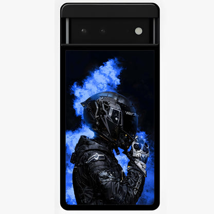 Cyber Sentinel Protocol Glass Case showing flat back view with futuristic cyber themed artwork and glossy glass finish.