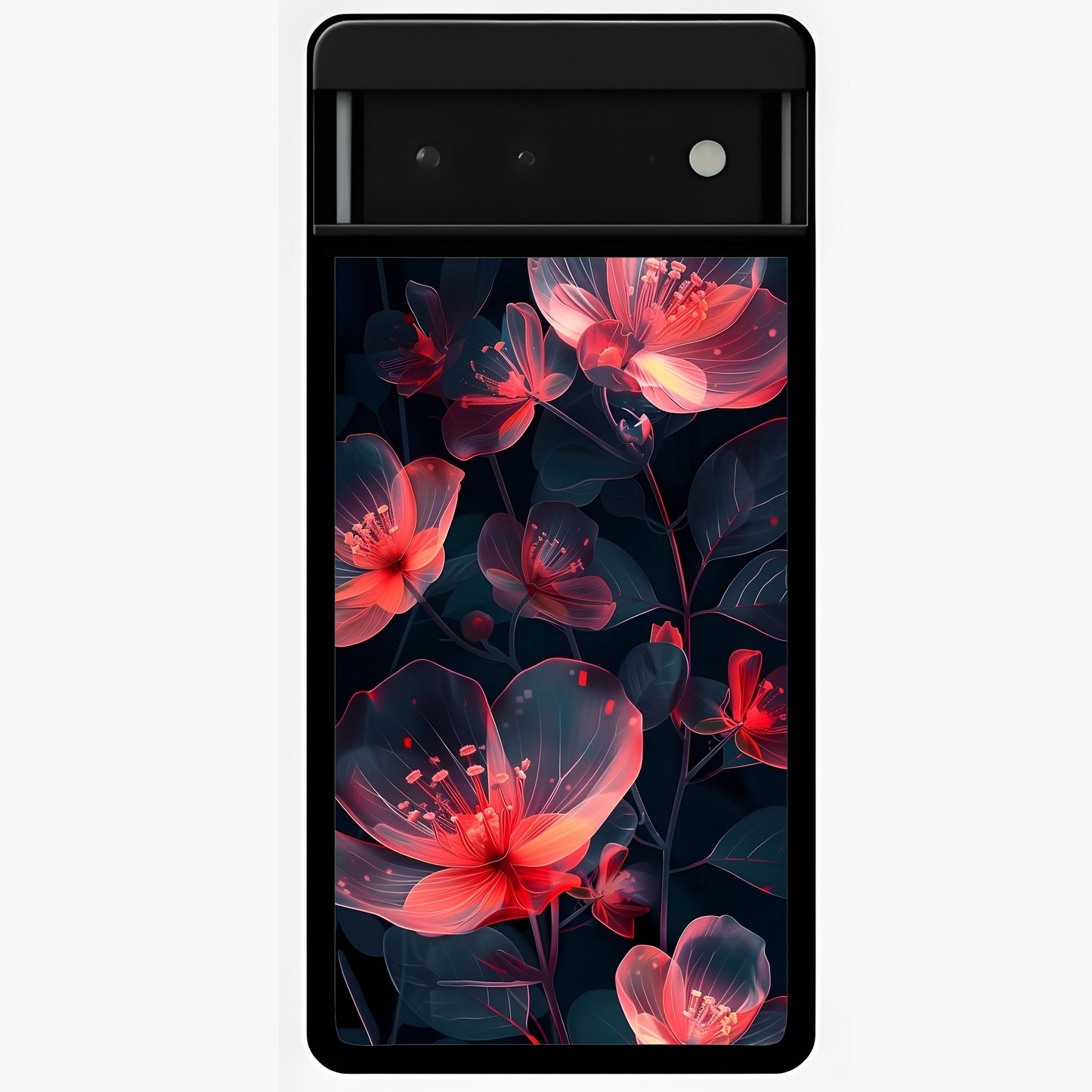 Dark Shade of Flower Glass Case showing flat back view with elegant dark floral artwork and glossy glass finish.