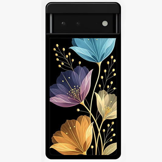 Delicate Multicolor Flowers Glass Case showing flat back view with vibrant floral artwork and glossy glass finish.