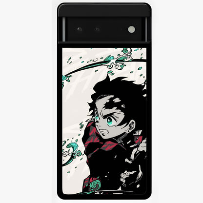 Demon Slayer Glass Case showing flat back view with bold anime inspired artwork and glossy glass finish.