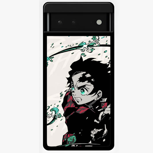 Demon Slayer Glass Case showing flat back view with bold anime inspired artwork and glossy glass finish.