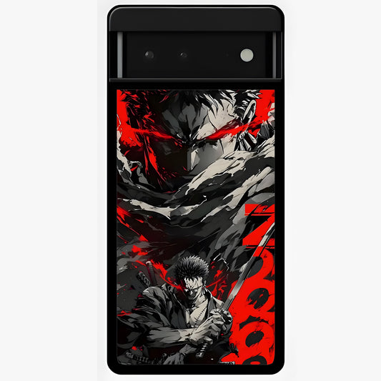 Demon Sword Resolve Glass Case showing flat back view with fierce sword warrior artwork and glossy glass finish.