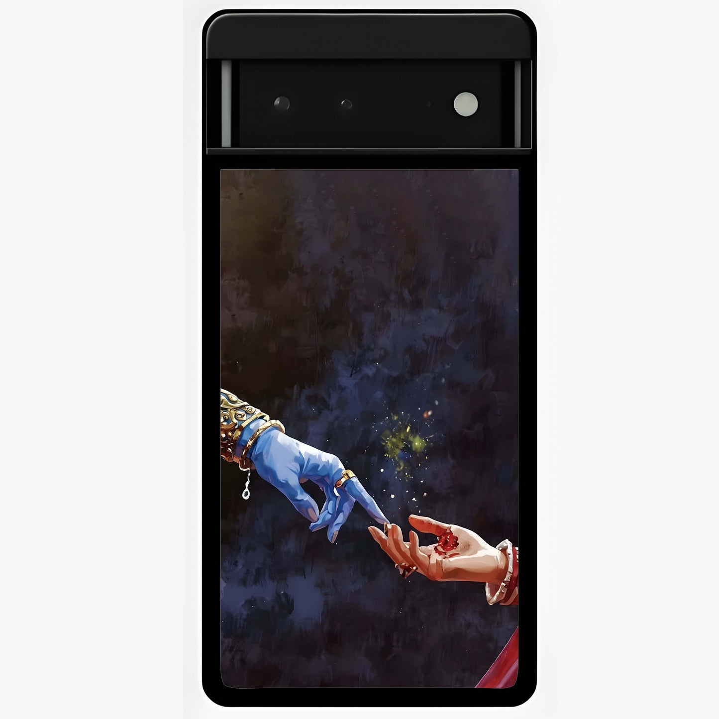 Divine Touch Eternal Glass Case showing flat back view with spiritual themed artwork and glossy glass finish.
