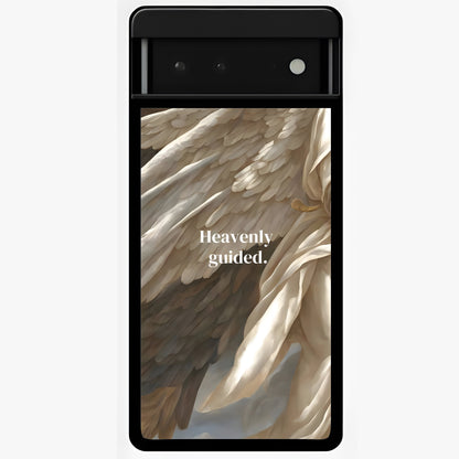 Divine Winged Grace Glass Case showing flat back view with elegant wing inspired artwork and glossy glass finish.