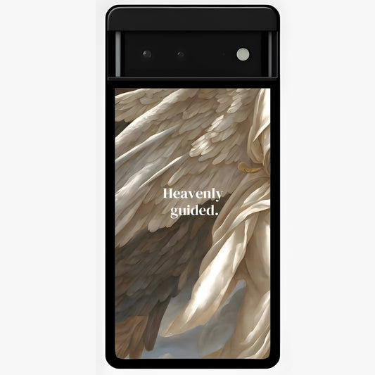 Divine Winged Grace Glass Case showing flat back view with elegant wing inspired artwork and glossy glass finish.