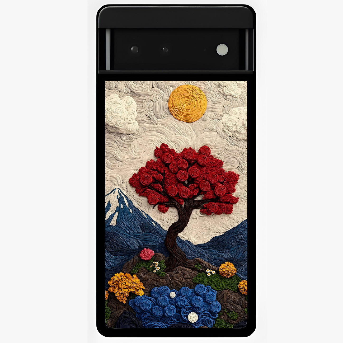 Eternal Nature Tapestry Glass Case showing flat back view with intricate nature tapestry artwork and glossy glass finish.