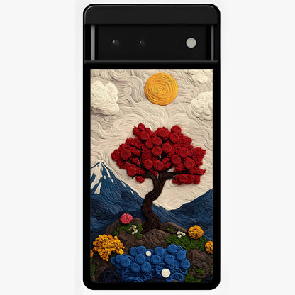 Eternal Nature Tapestry Glass Case showing flat back view with intricate nature tapestry artwork and glossy glass finish.