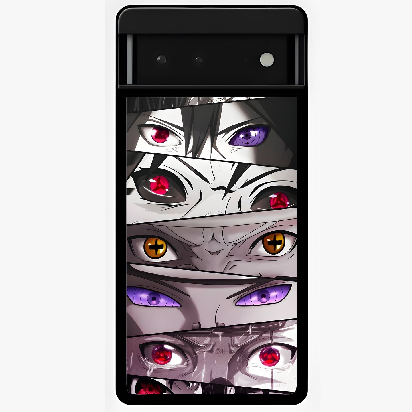 Eyes of Destiny Glass Case showing flat back view with striking eye themed artwork and glossy glass finish.